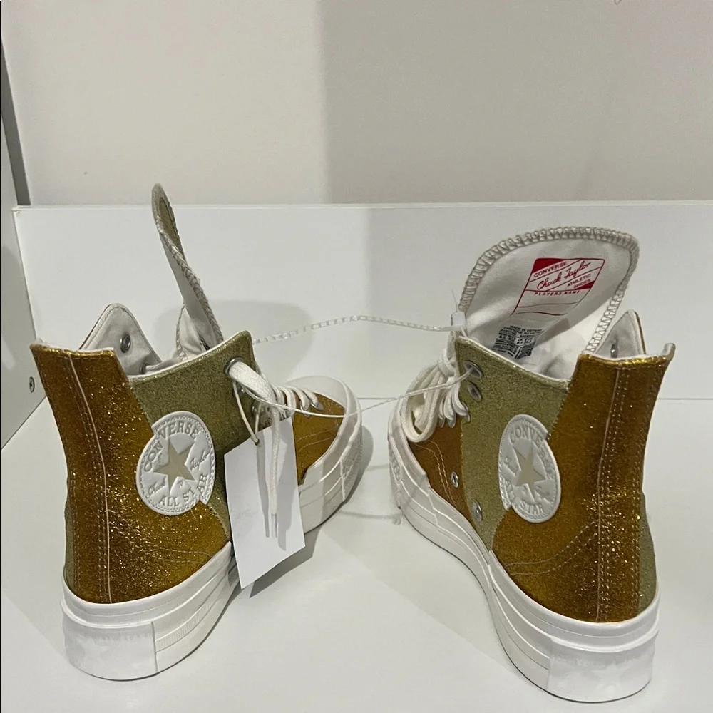 Converse Gold and White Glitter High-Tops - Picture 3 of 5